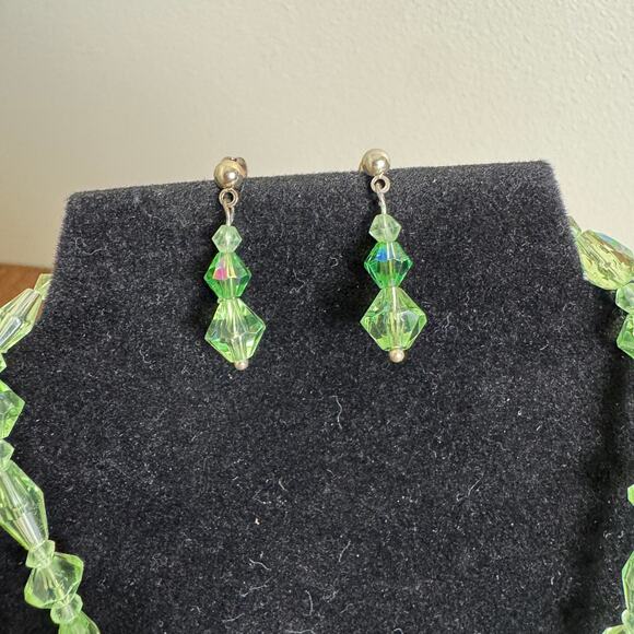 Artisan Handmade Green & brown Swirl Glass Bead Necklace & Earring Set - Picture 2 of 6